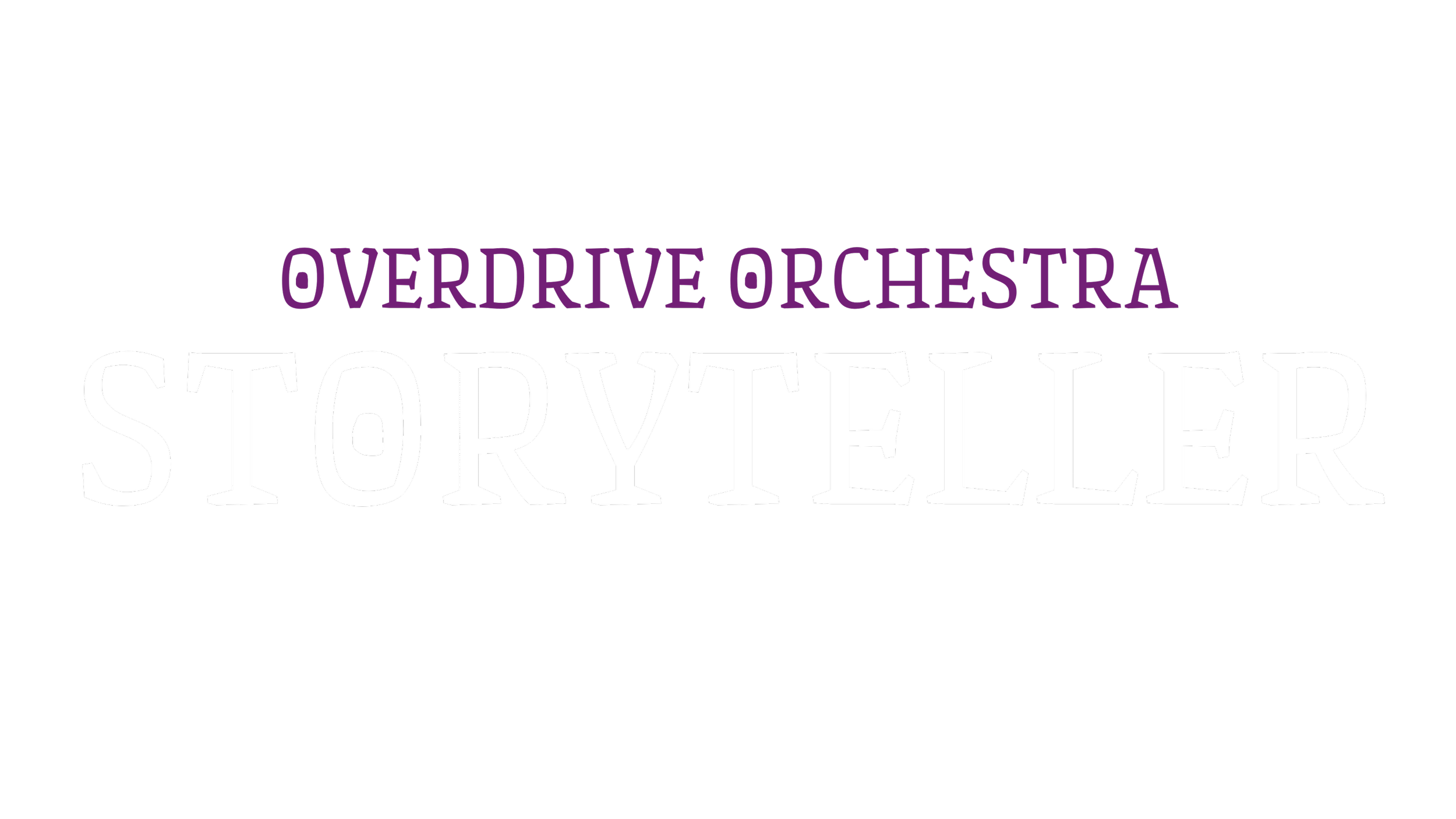 Logo with the text 'Overdrive Orchestra Storyteller' in purple and white on a black background.