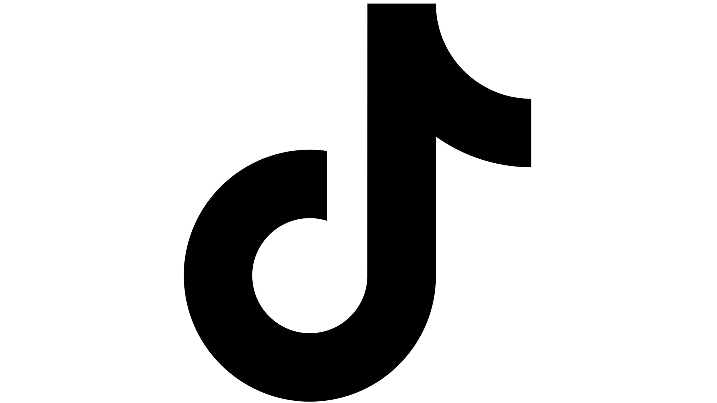Large black TikTok logo on a white background.