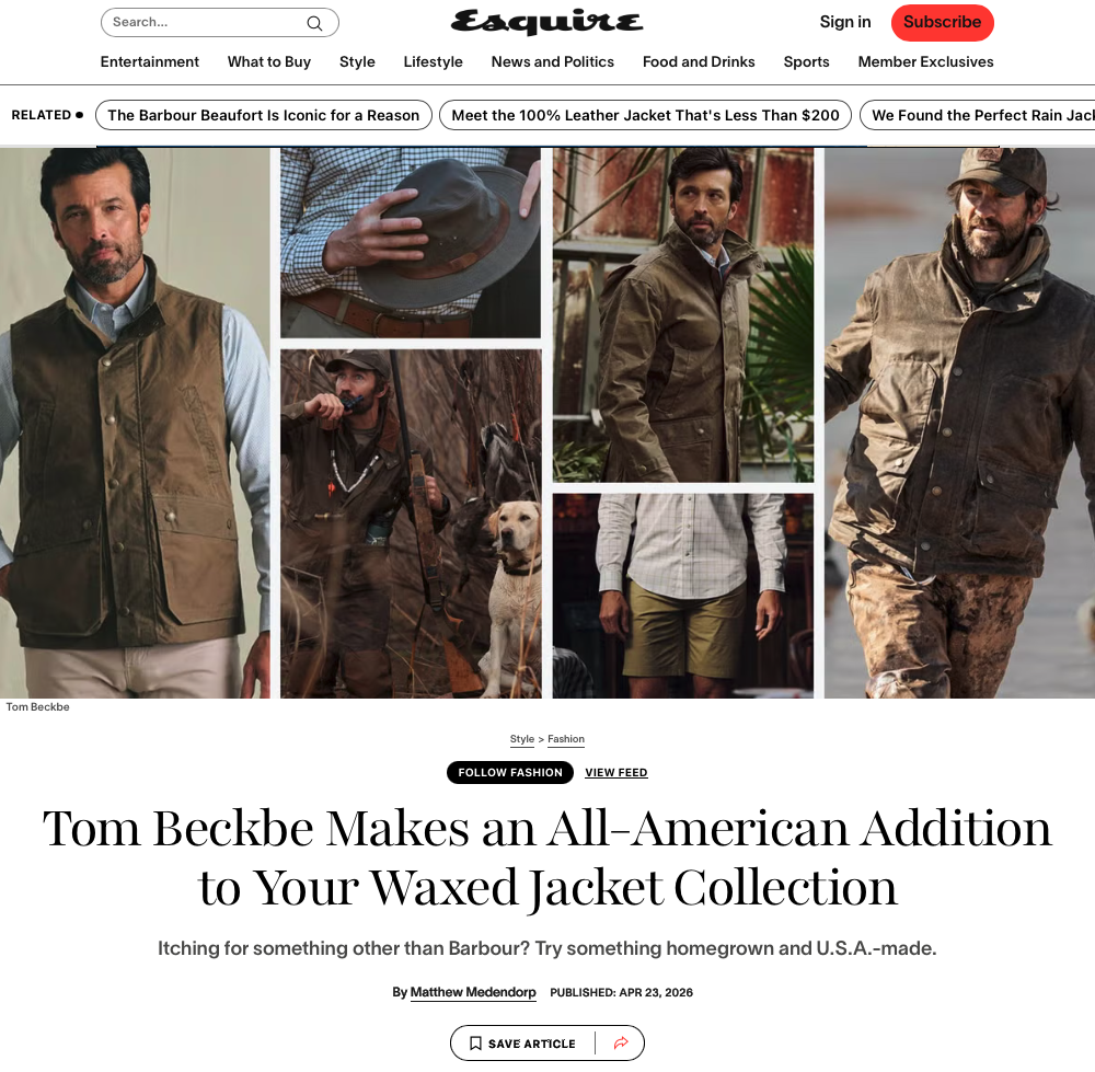 Tom Beckbe in Esquire