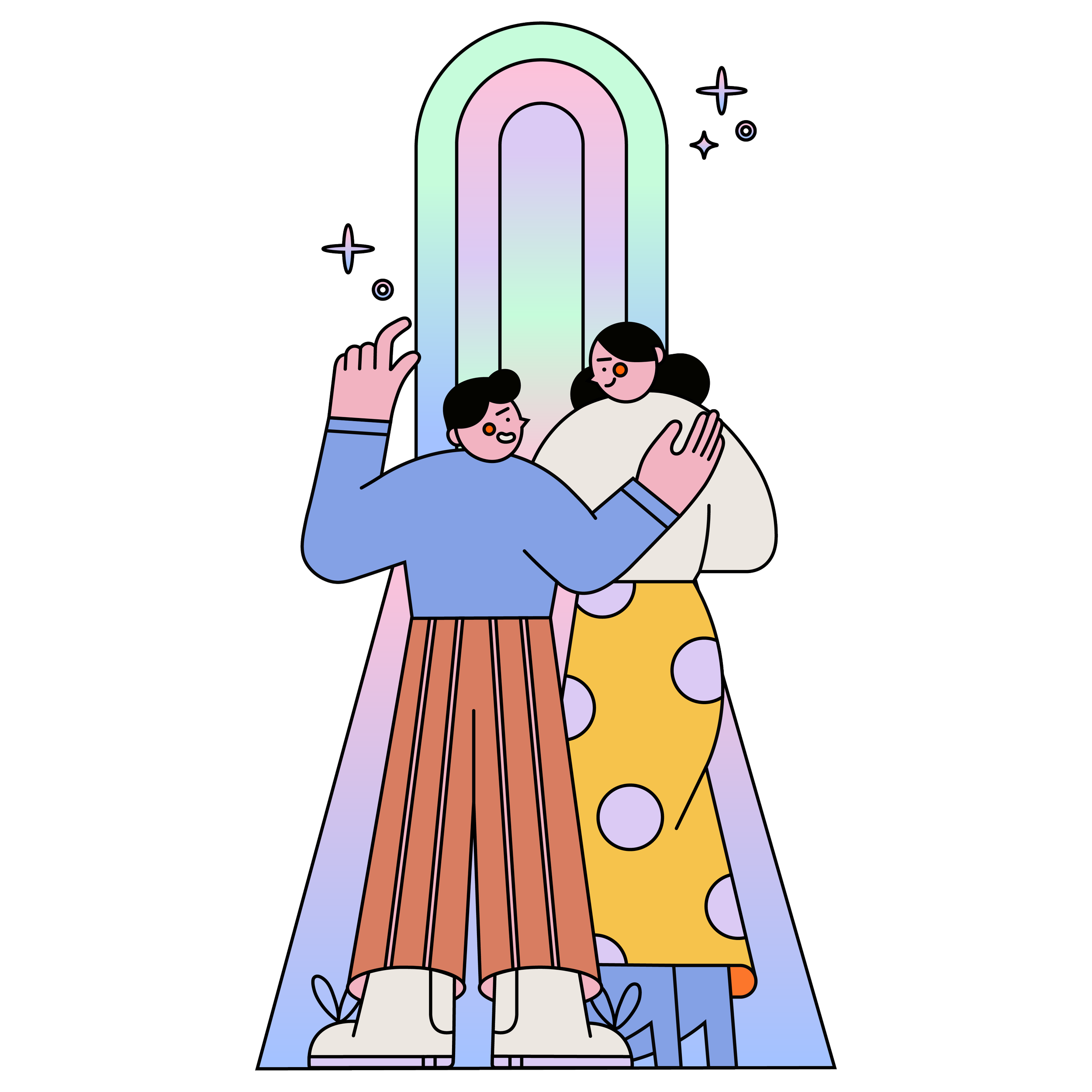 Illustration of a black-haired lady messaging someone on a computer and getting a response.