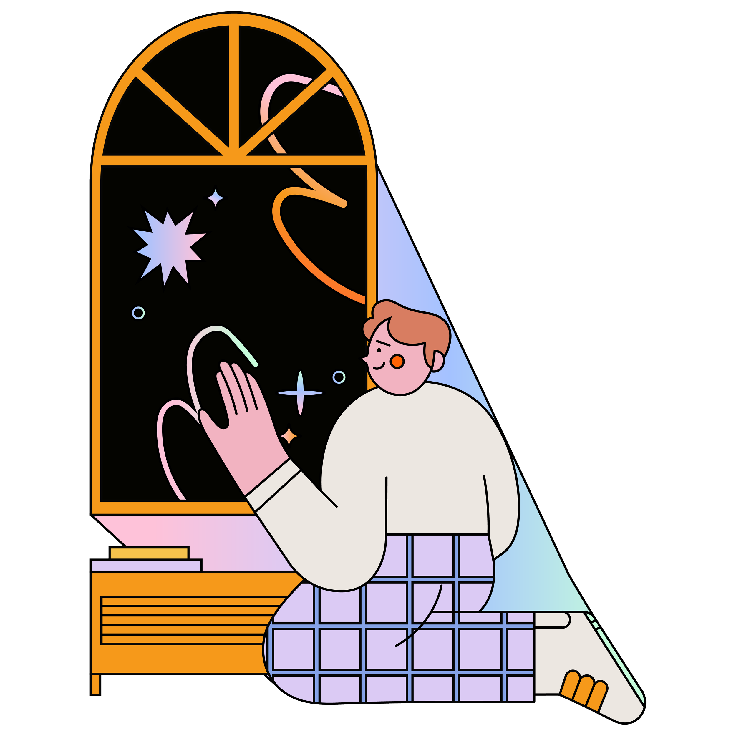 Illustration of a handshake, an okay symbol, and a hand writing in three comic style boxes to represent empowerment and success.