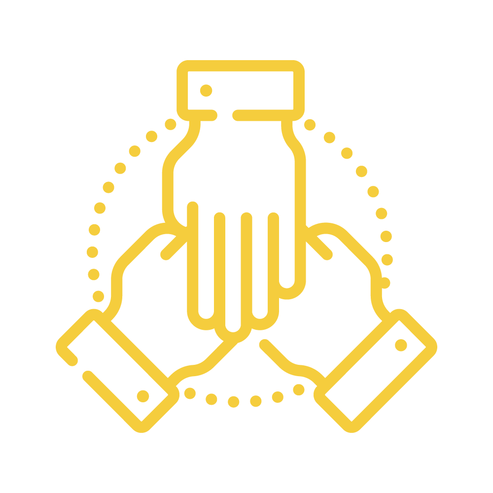 Three hands reaching in to touch in solidarity - Strong Workplace Culture Icon