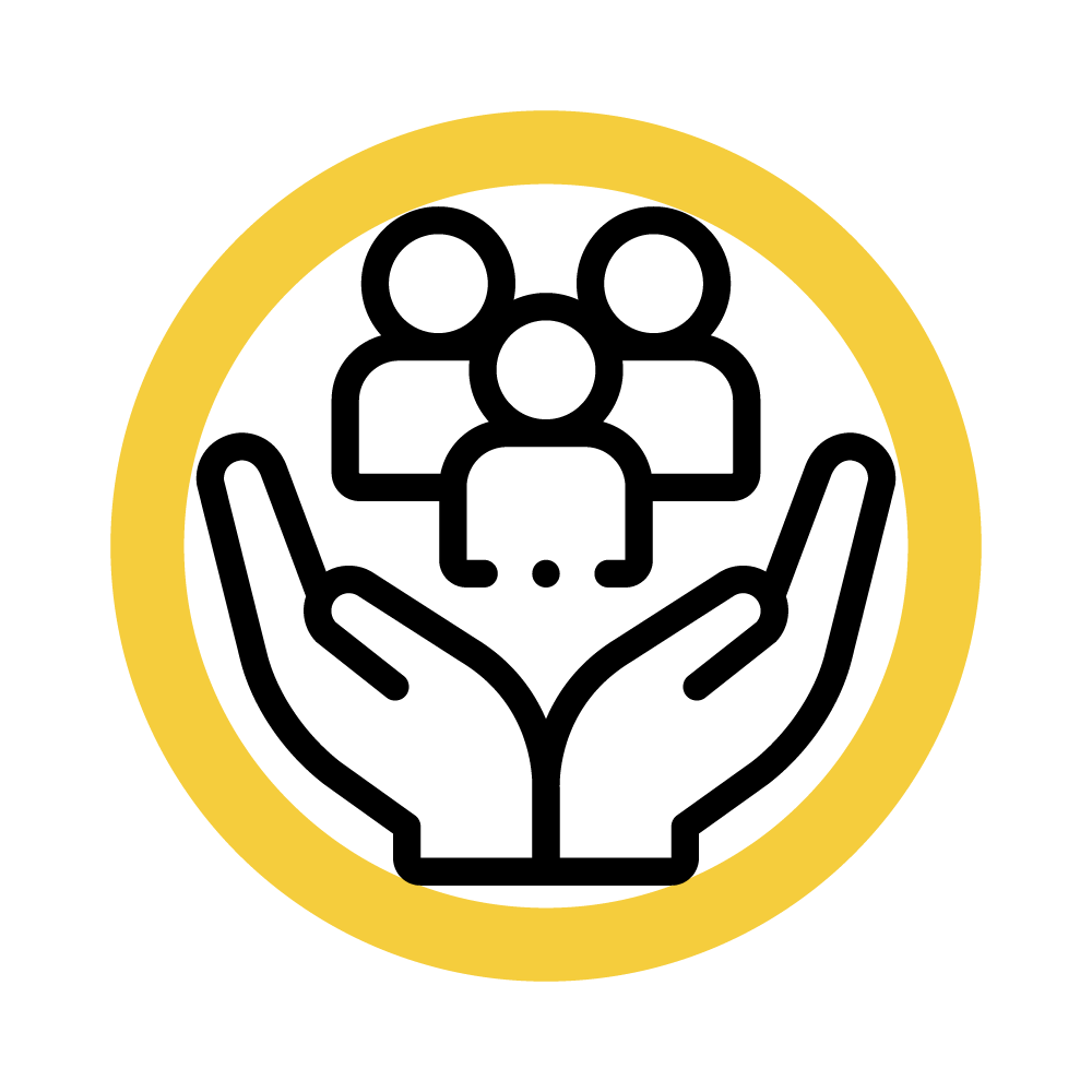 A pair of hands holding people up - Community Outcomes Icon