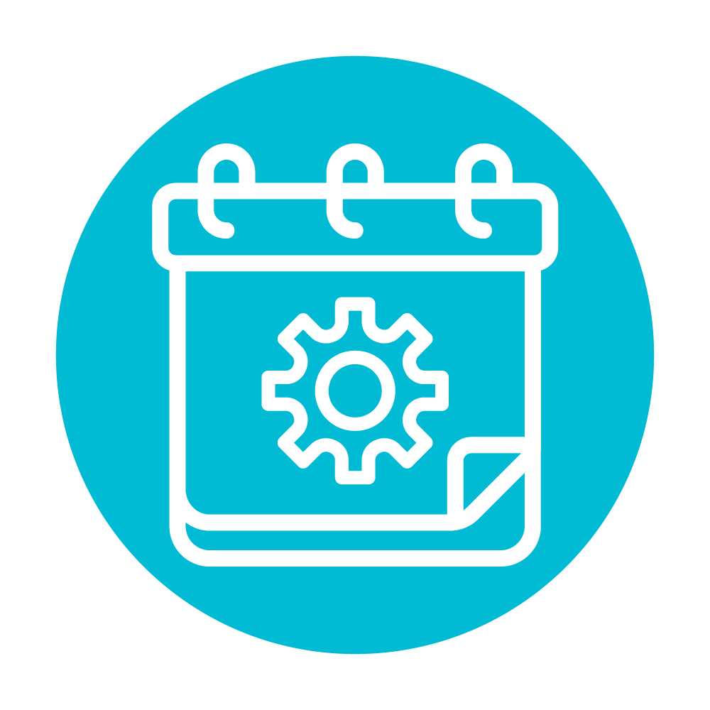 A calendar with a gear on it - Event Execution Icon