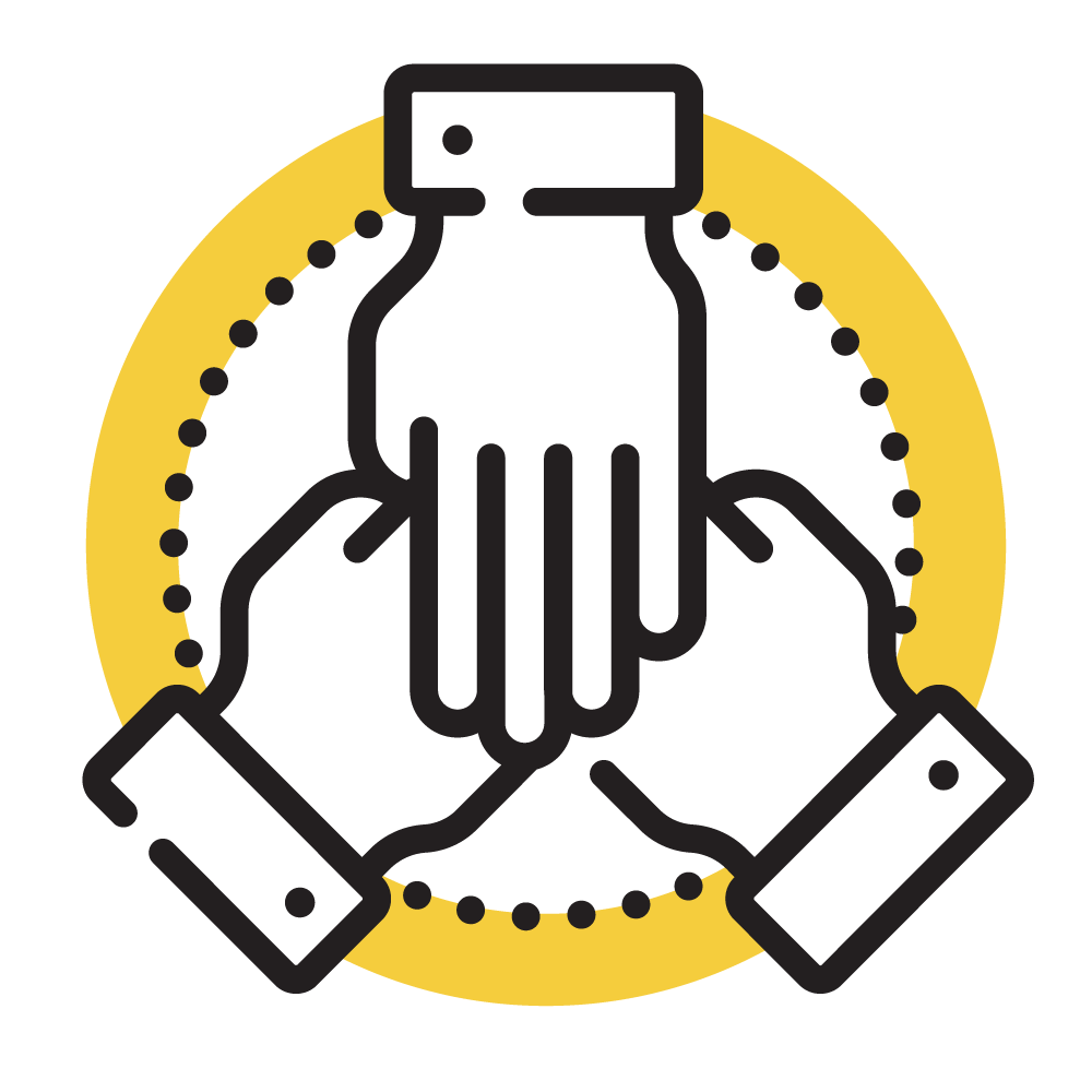 Three hands reaching in to touch in solidarity - Collaboration Icon