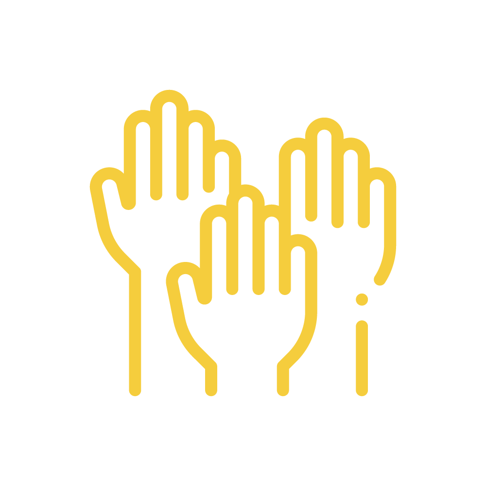 Three hands reaching up to volunteer - Increased Volunteer Participation Icon