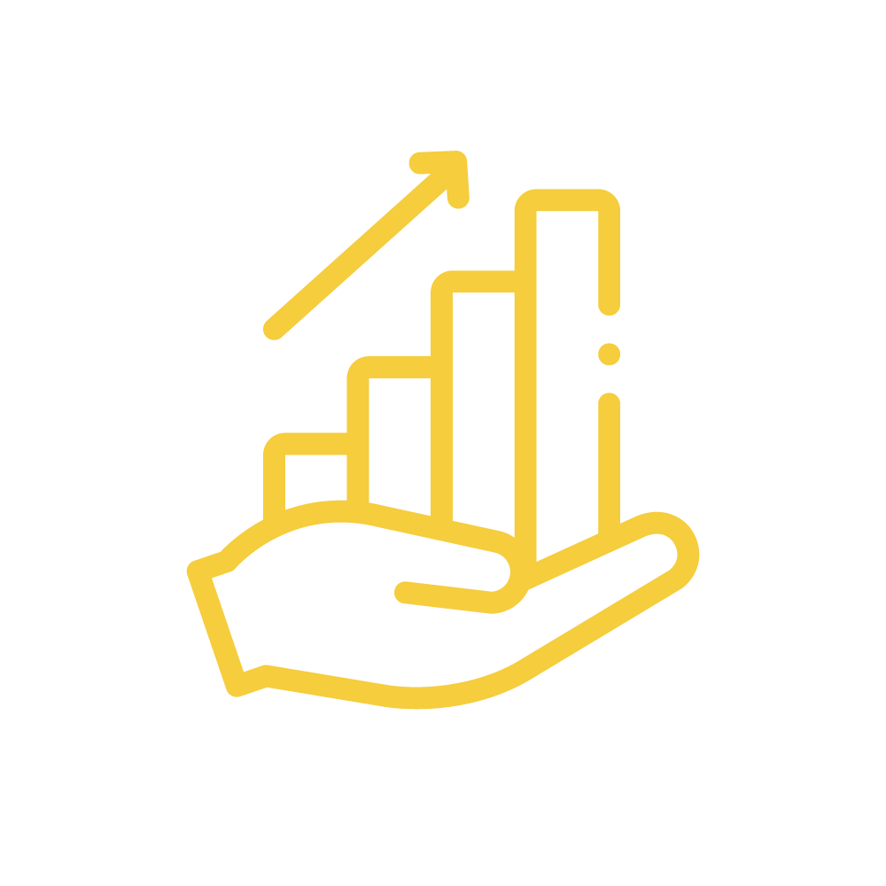 Hand holding bar graph with increasing metrics - Improved CSR Program Effectiveness Icon