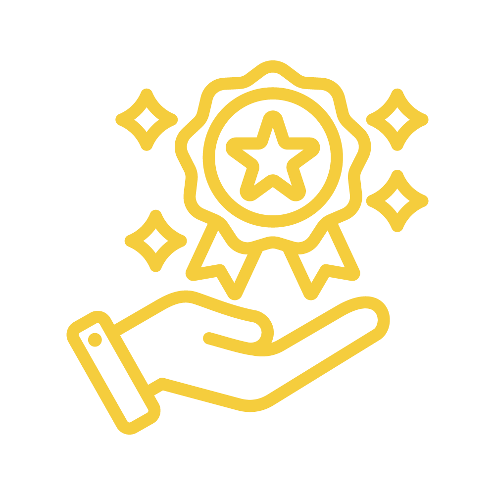 A hand outstretched with a shimmering ribbon award floating above it - Brand Reputation Icon