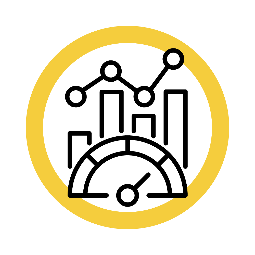 Various graphs and a measurement gauge - Impact Measurement Icon