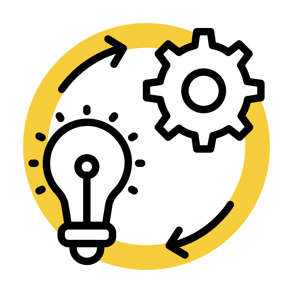 A cycle diagram with a lightbulb and a gear - Program Execution Icon