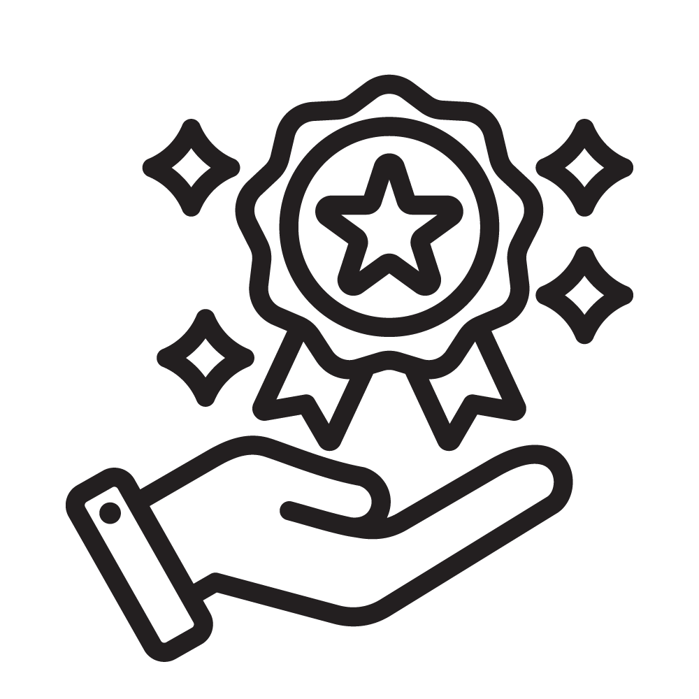 A hand outstretched with a shimmering ribbon award floating above it - Brand Reputation Icon