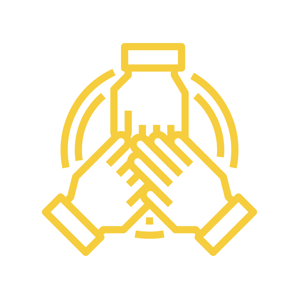 Three hands reaching in to touch in solidarity - Workplace Participation Icon