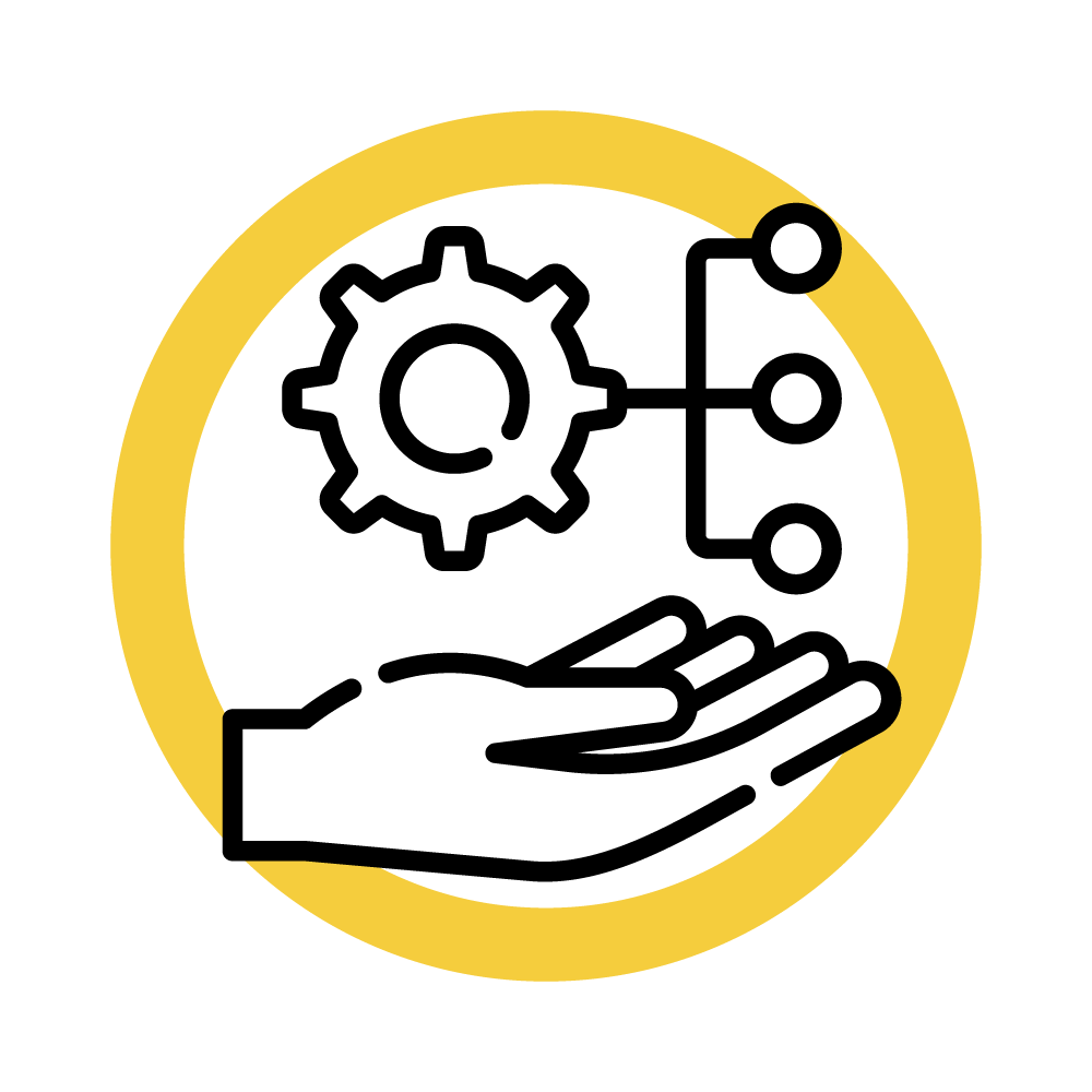 A hand reaching out with graphs emitting from the palm - Efficient Program Management Icon