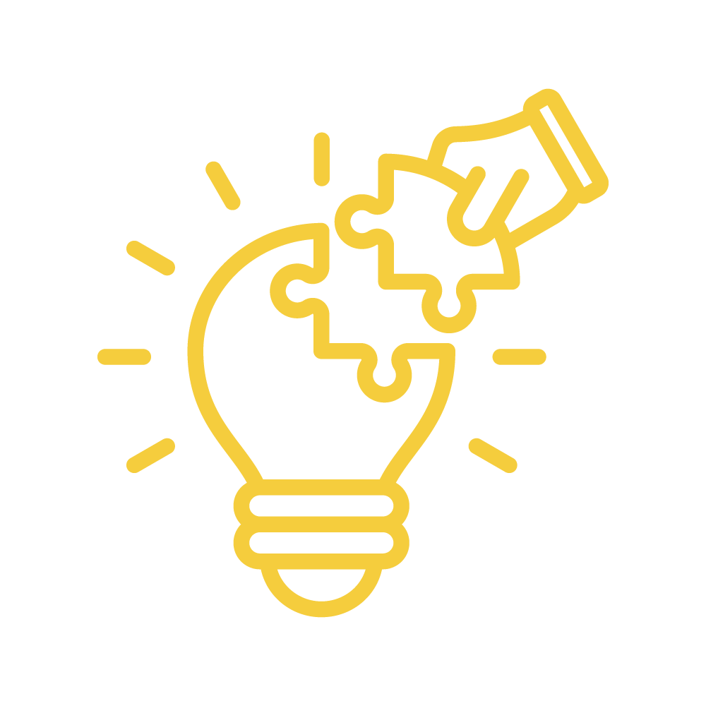 A lightbulb being pieced together like a puzzle - Volunteer Contributions Icon
