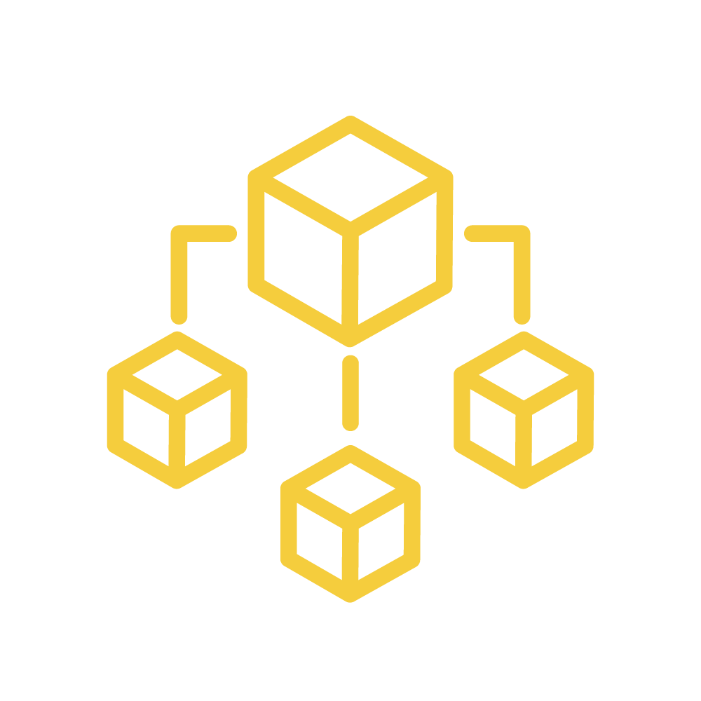 Large cube with smaller cubes branching out - Scalable Frameworks Icon