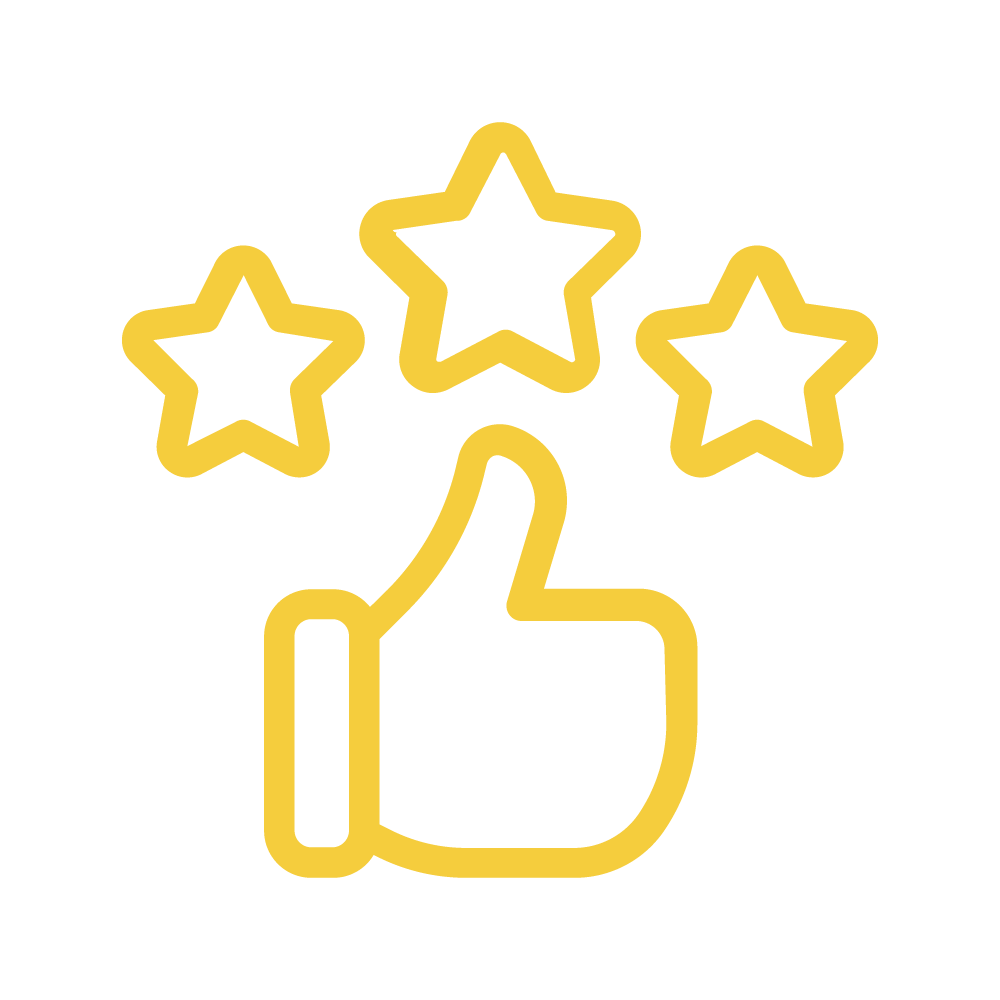 A hand giving a thumbs up with three stars floating above it - Improved Employee Satisfaction Icon