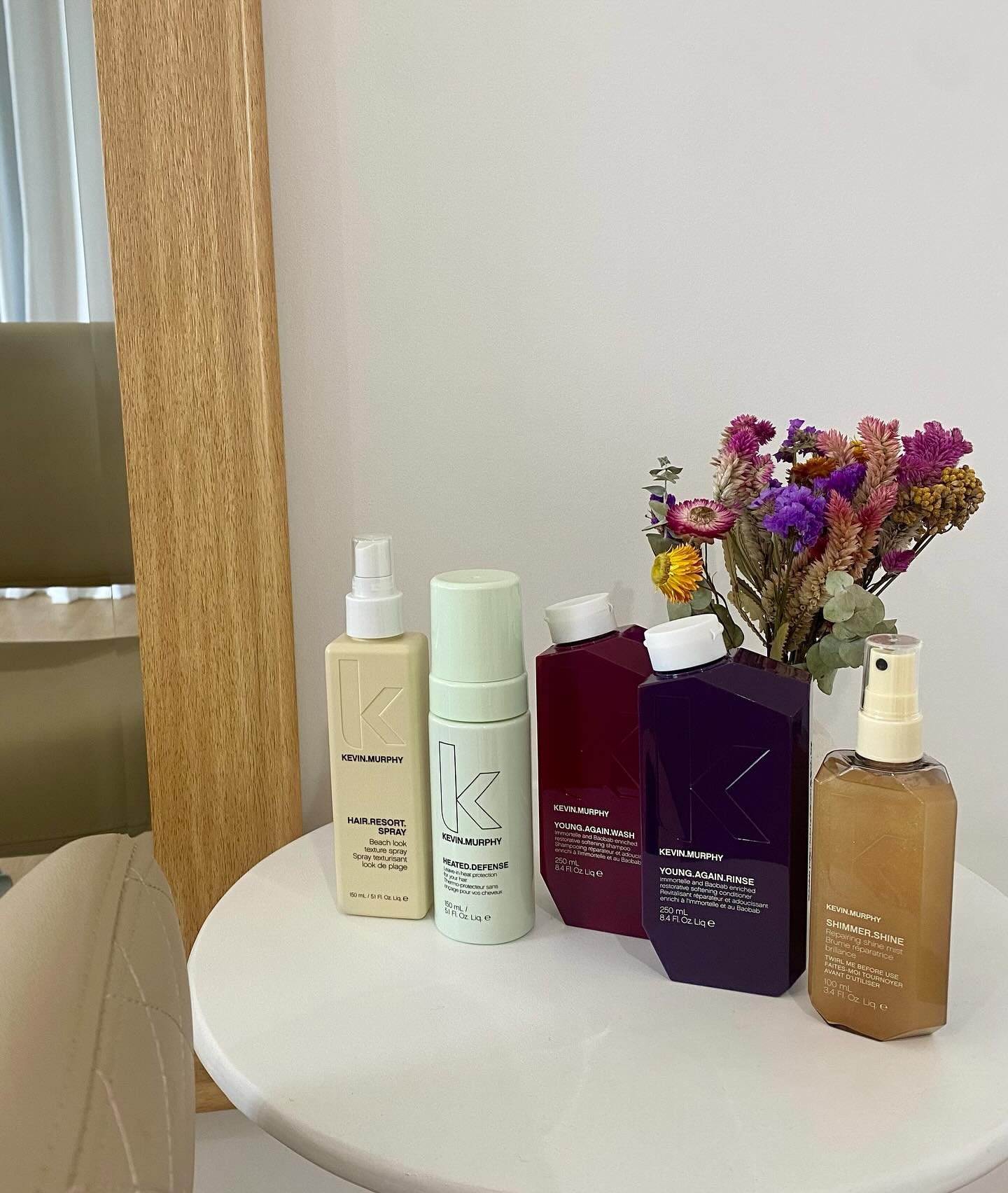 HAIRCARE ✨ 

What do you use to nourish your locks? 

Here is my hair care collection @kevin.murphy.australia 
Featuring @sownlove floral arrangement 

Book in for a consultation to see how we can improve your hair-care routine and quality of your lo