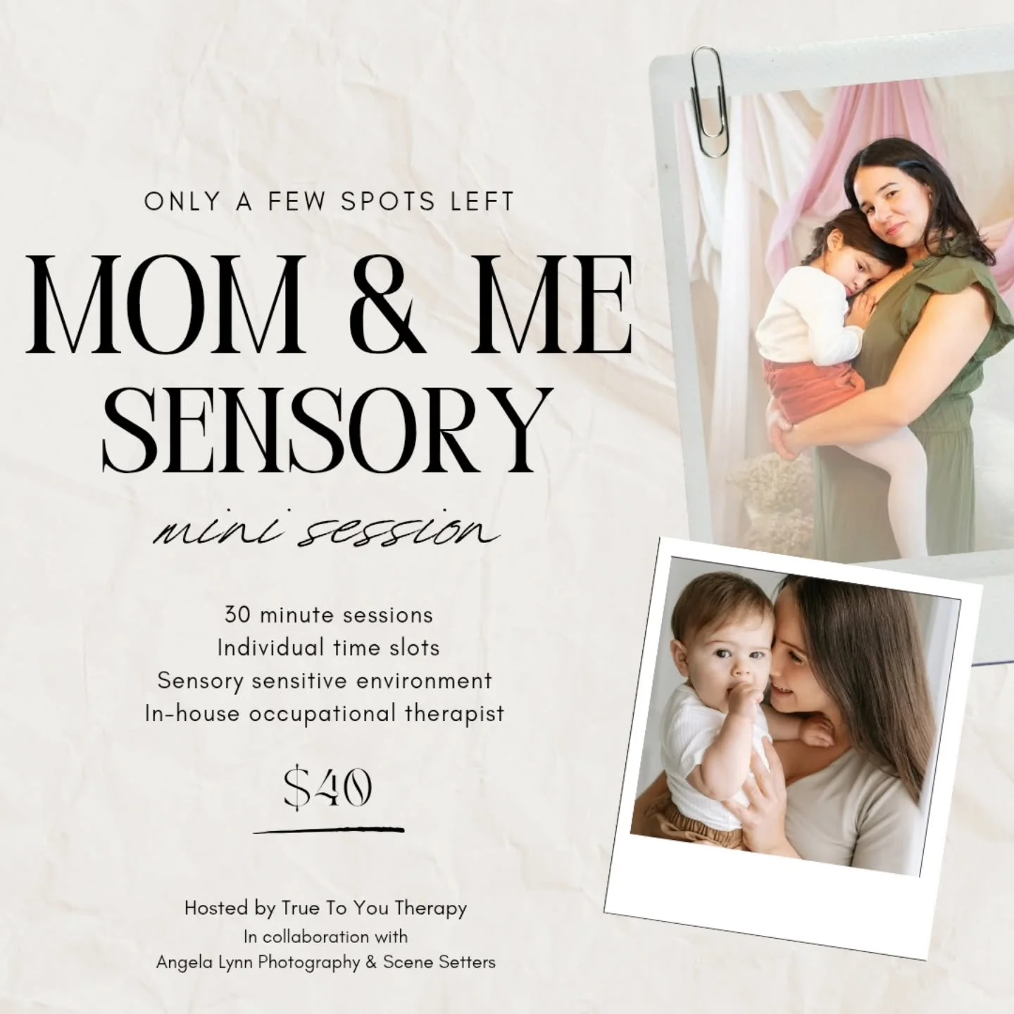 Only a few spots left for our Mom &amp; Me Sensory Minis 🌸

A calm, beautifully designed space where your child can move, explore, and connect with you! No pressure, no posing, just real moments captured in a way that feels natural and meaningful.

