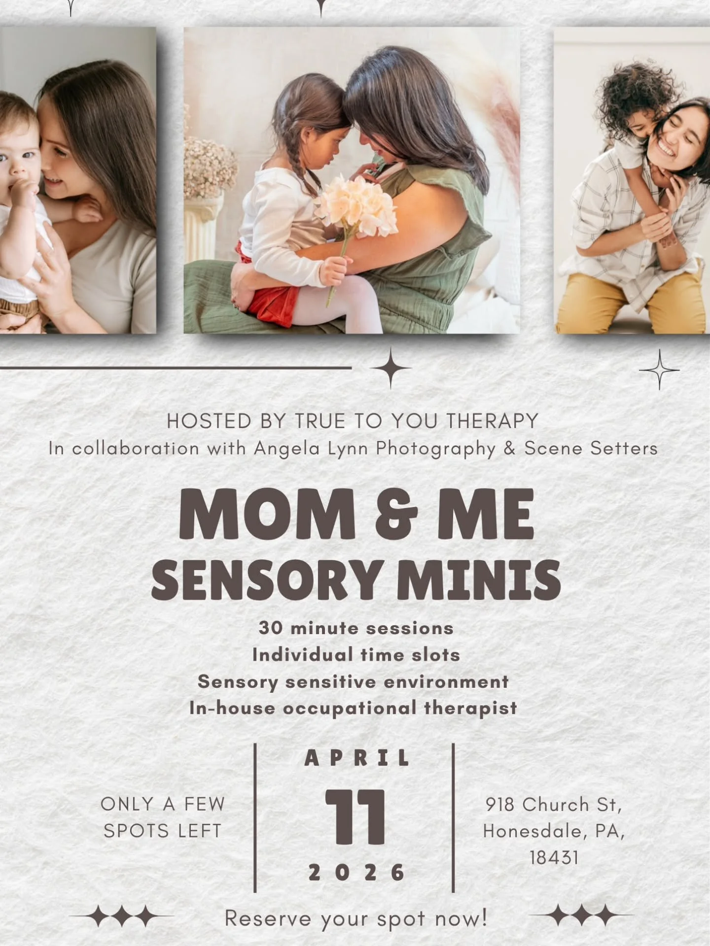 Only a&nbsp;handful&nbsp;of spots remain for our Mom &amp; Me Sensory Minis 🌸  and they&rsquo;re going quickly!

Step into a calm, beautifully designed space where your child can move, explore, and truly connect with you. No pressure. No posing. Jus