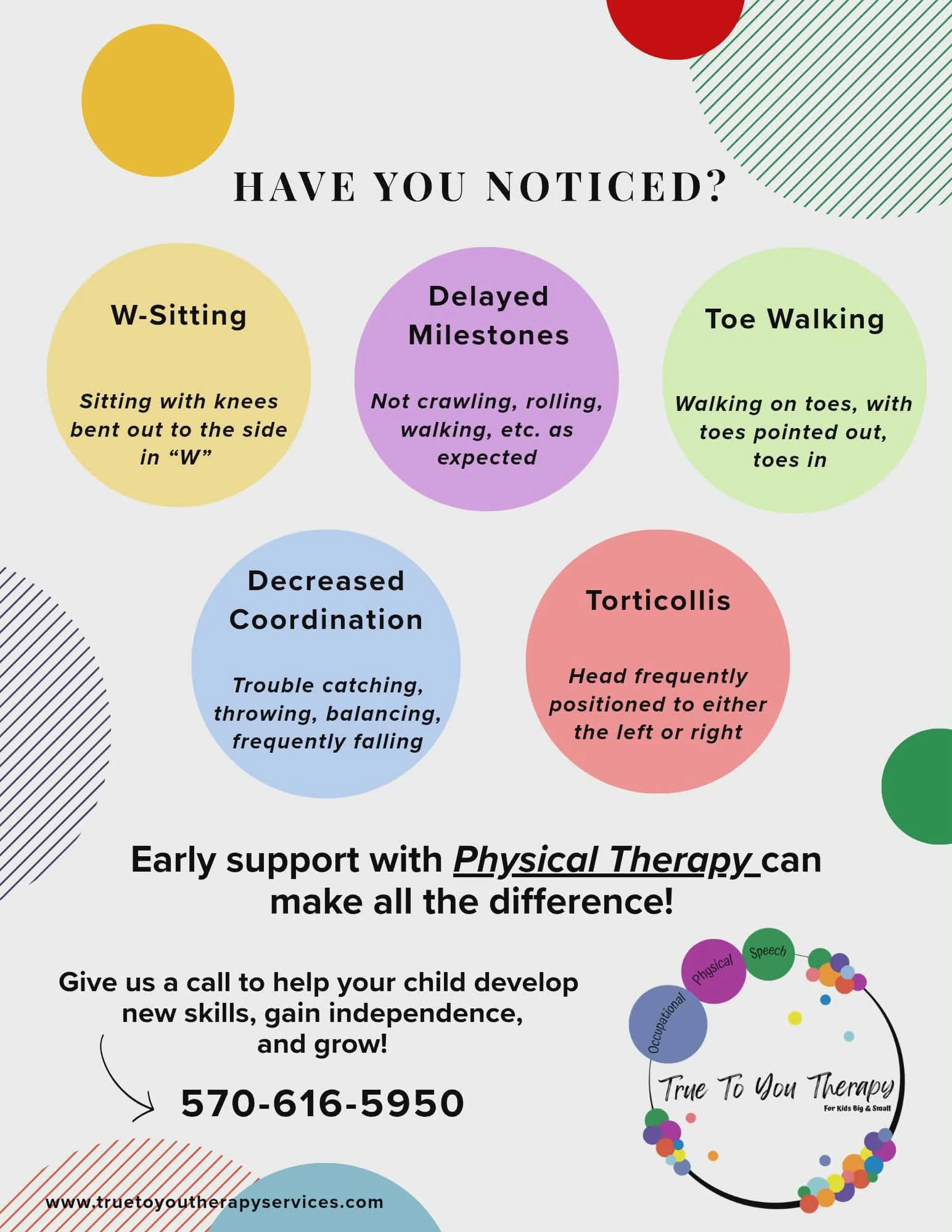 Does any of this sound familiar?

🪑 Your child prefers to sit in a &ldquo;W&rdquo; position on the floor and struggles to maintain other sitting positions comfortably.
👣 You notice your child frequently walking on their toes or having difficulty ke