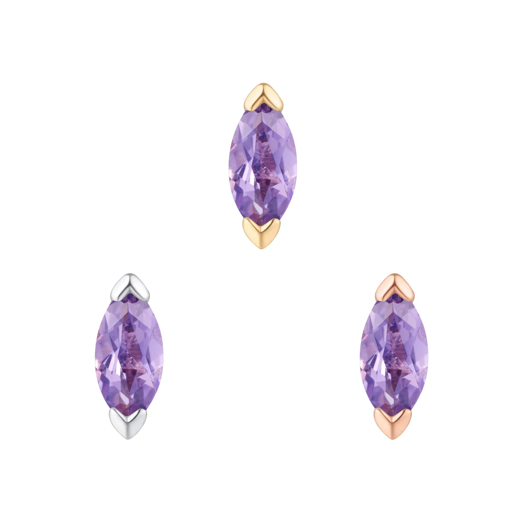 Buddha - Zuri Marquise Amethyst - 14k Gold - Threadless Flat-back