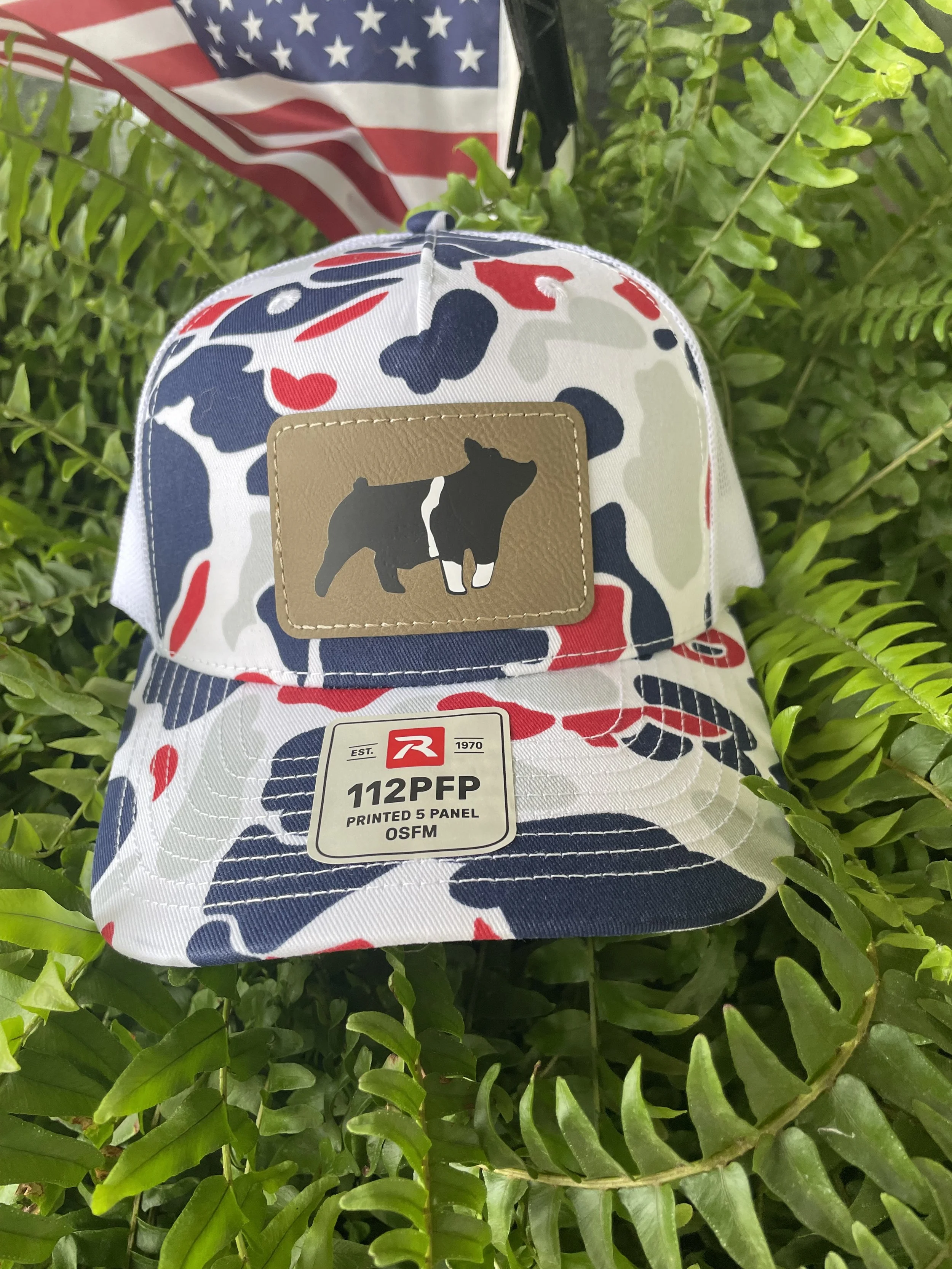 Red, white & blue camo trucker hat
