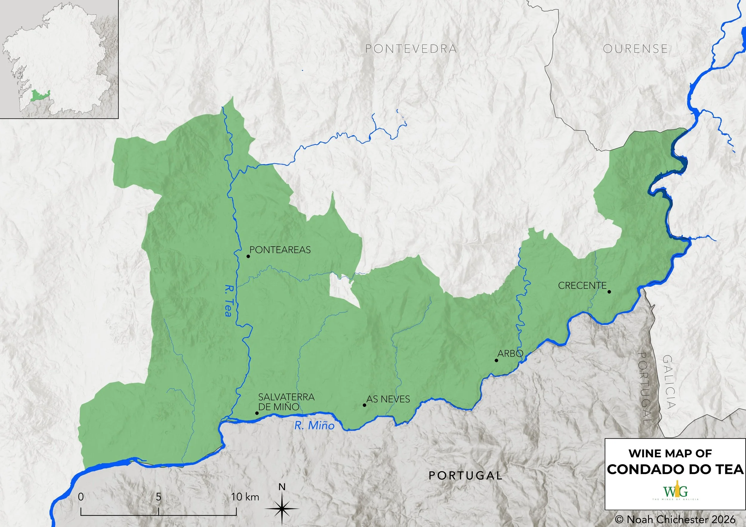 wine map of the condado do tea subzone of rias baixas