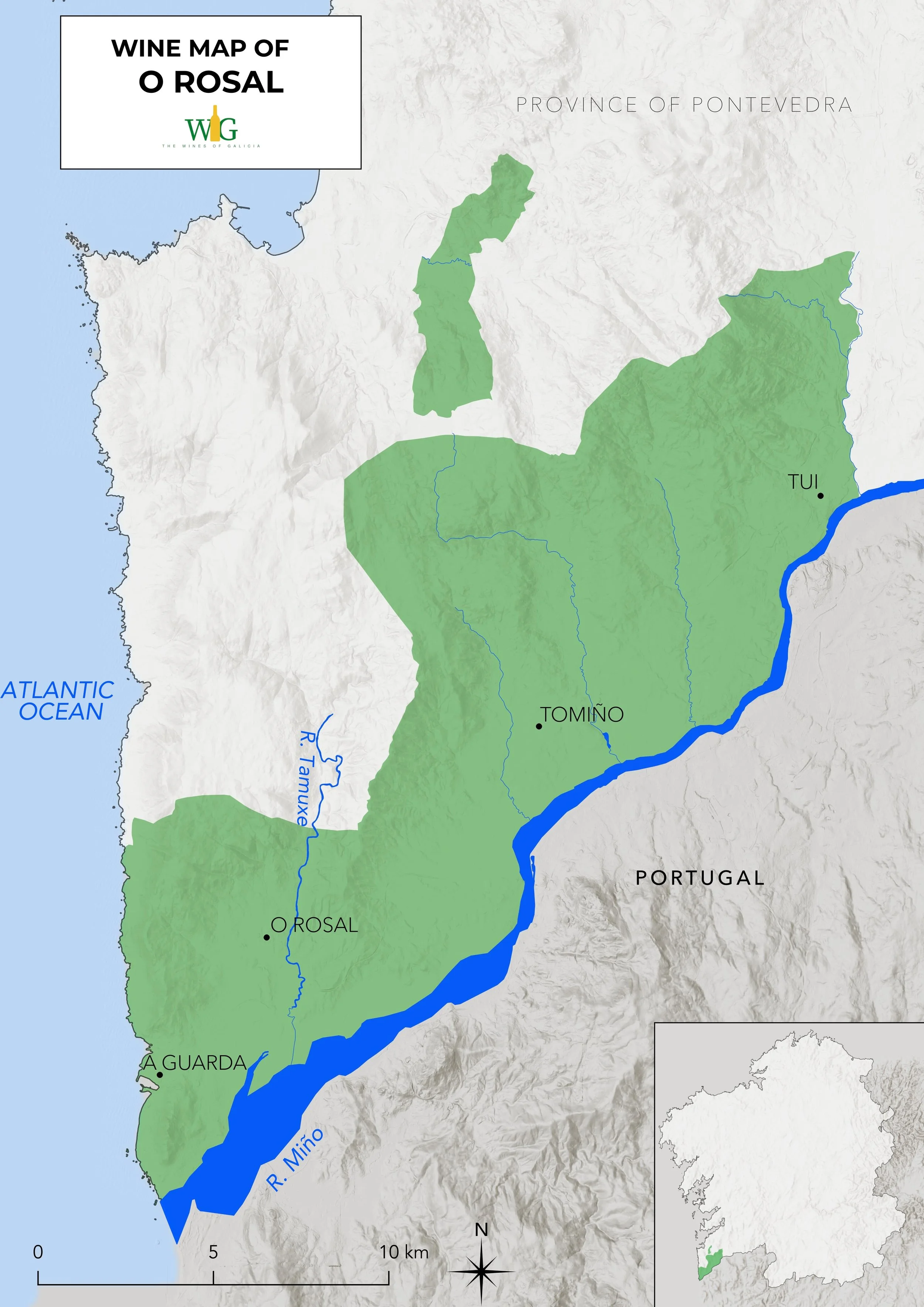 wine map of the o rosal subzone of do rias baixas