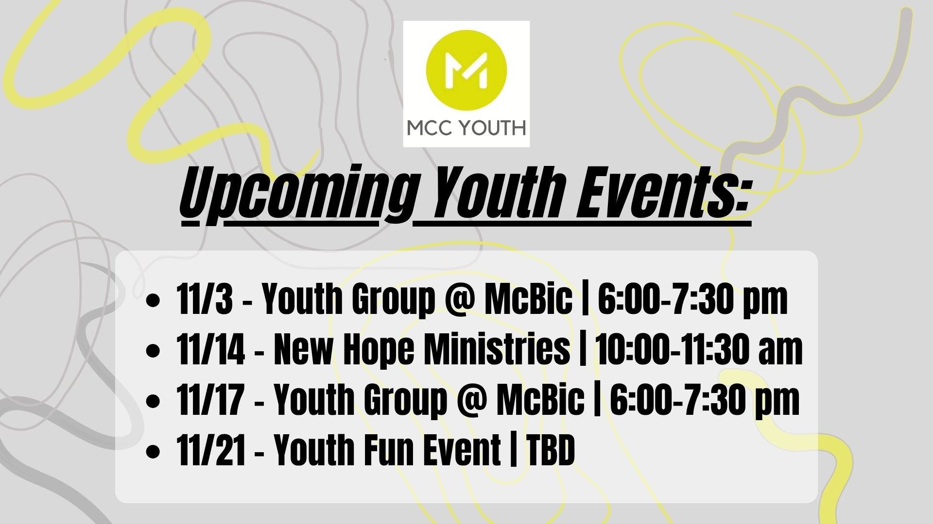 Youth Group Schedule