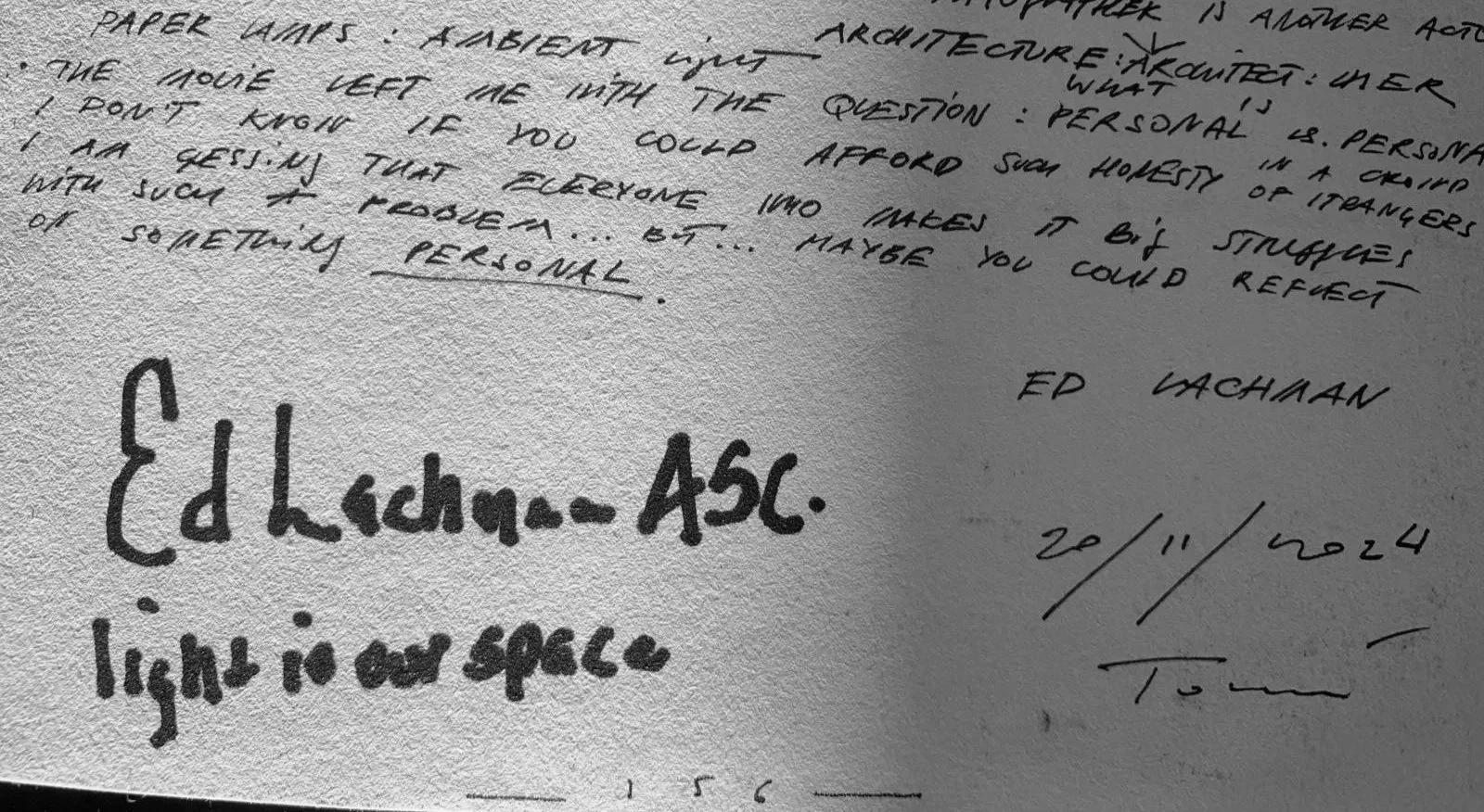 short letter form Ed Lachman