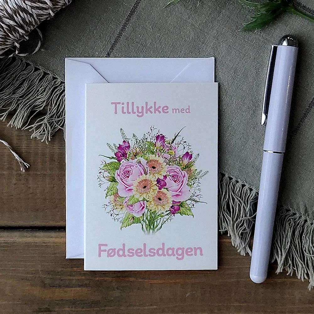 Minikort - Tillykke med fødselsdag - Hvid BG