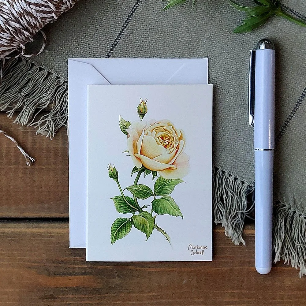 Minikort - Gul Rose - Hvid BG