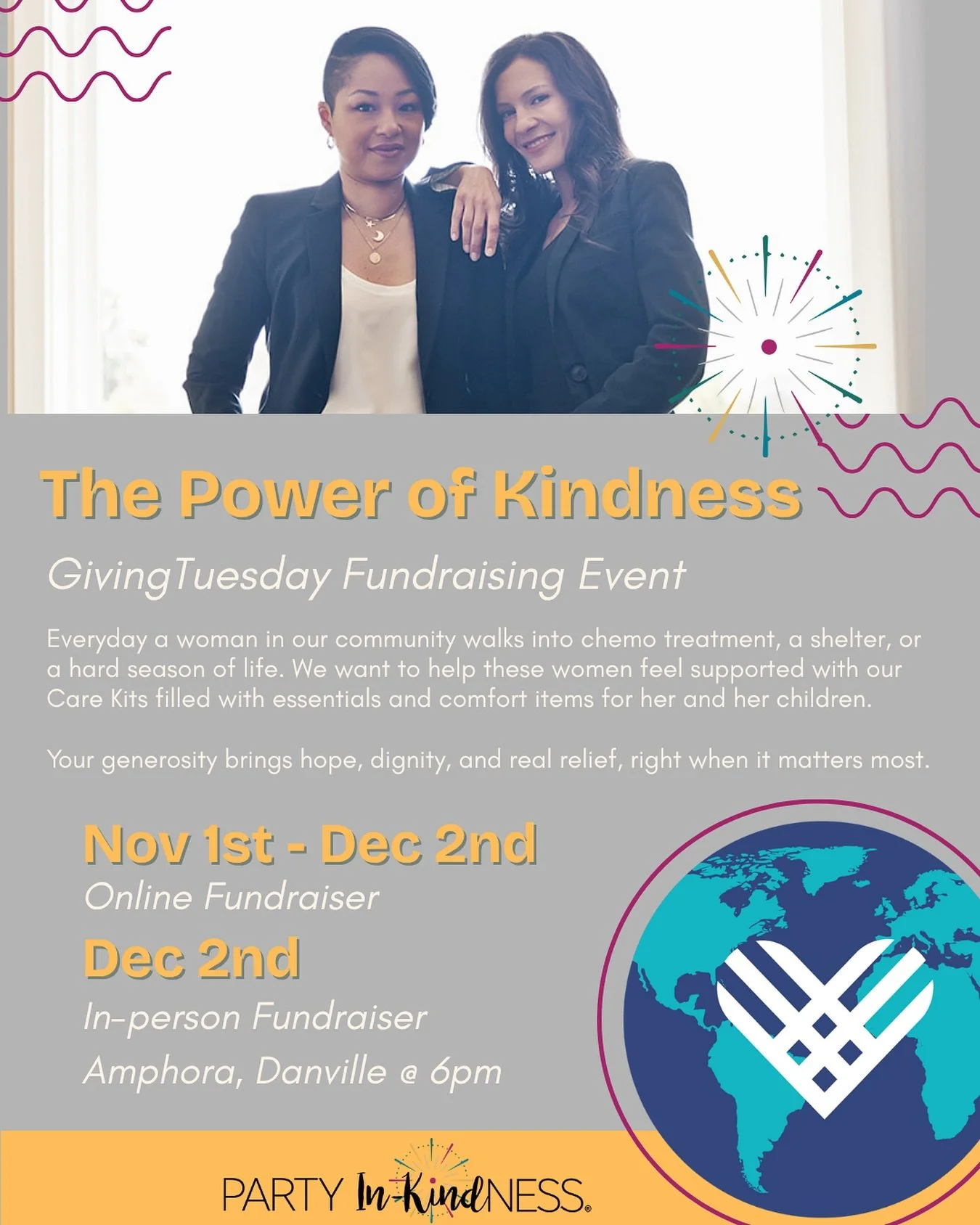 Today is an important day. A day where the world comes together to give to the causes that are meaningful to them. For the past 11 years, Party In-Kindness has worked diligently to impact the lives of those in need in our community. It is now through