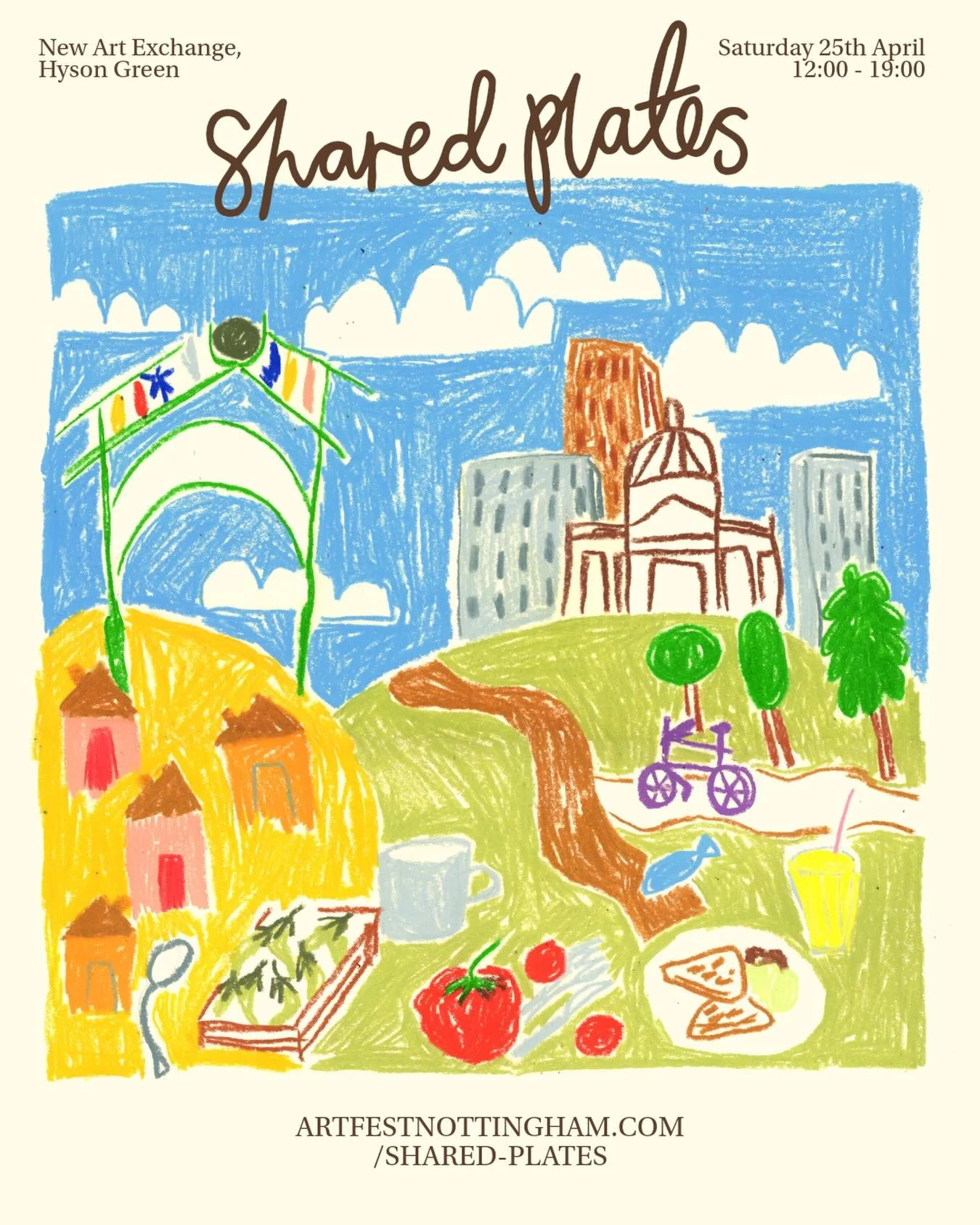 Shared Plates
Food &amp; Art Festival
Free entry. All welcome. 
25 April 2026 | 12:00&ndash;19:00
@new_art_exchange 

Some activities are bookable in advance.

👉 Book tickets + full programme:
https://www.artfestnottingham.com/shared-plates

Join us