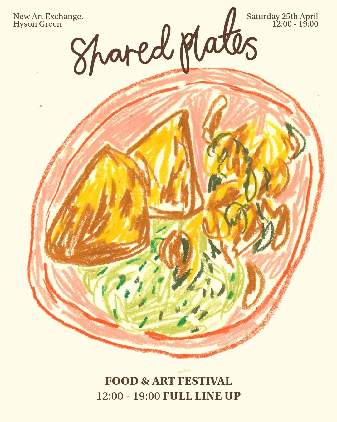 FULL FESTIVAL LINE UP!

~ 

Shared Plates
Food &amp; Art Festival
25 April 2026 | 12:00&ndash;19:00
@new_art_exchange 

~ 

FOLLOW LINK 🔗 IN BIO FOR MORE INFO!

~ 

@artfestnottingham
@new_art_exchange 

EXHIBITION with
@zena.kay 
@samtariq_ 

SCREE