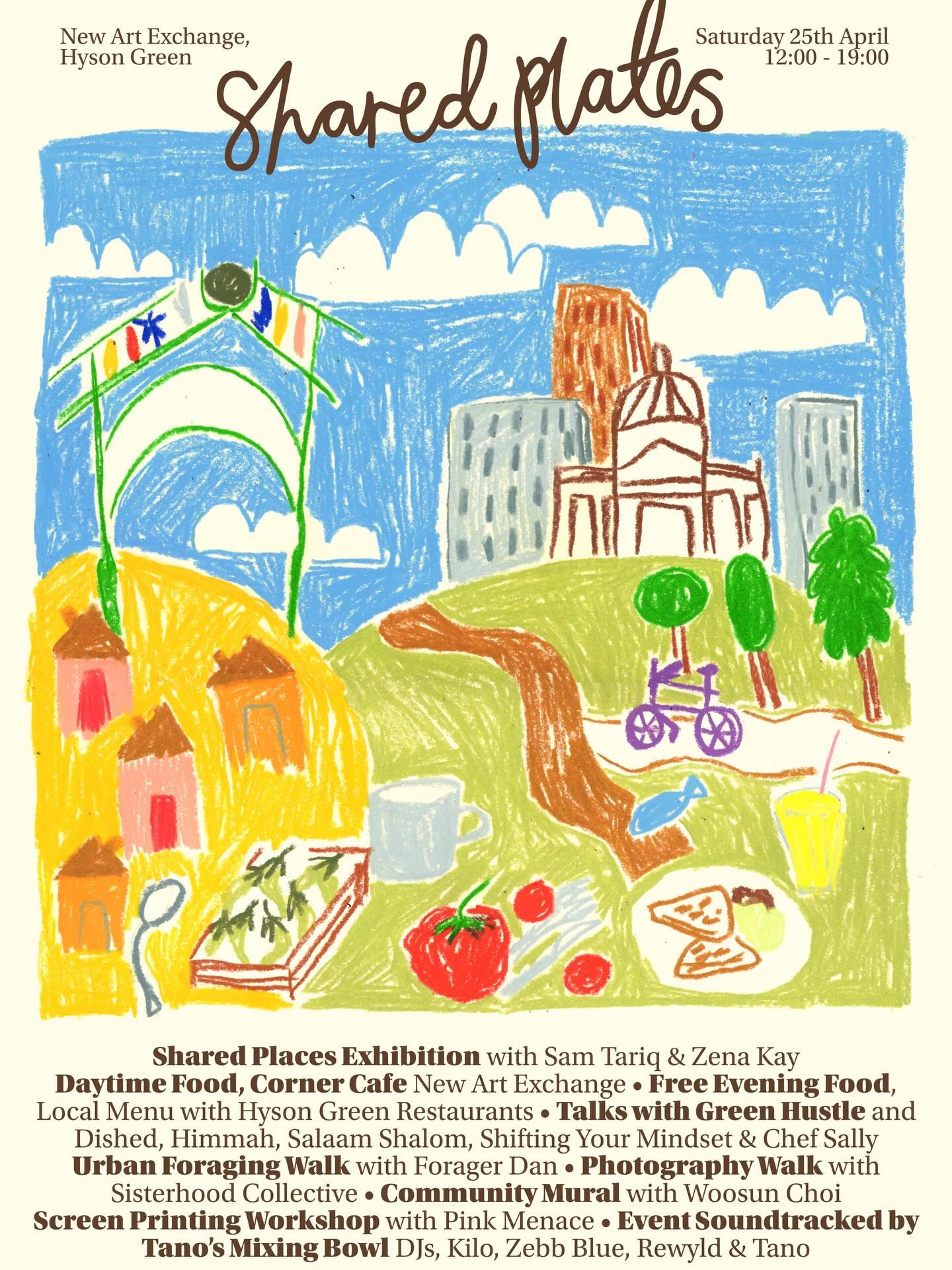 Shared Plates
Food &amp; Art Festival
25 April 2026 | 12:00&ndash;19:00
@new_art_exchange

~
FULL LINE UP! 

@artfestnottingham 
@new_art_exchange 

@zena.kay 
@samtariq_ 

@pink___menace 
@woosunchoioi 

@greenhustlefest 

@foragerdan 
@sisterhood__