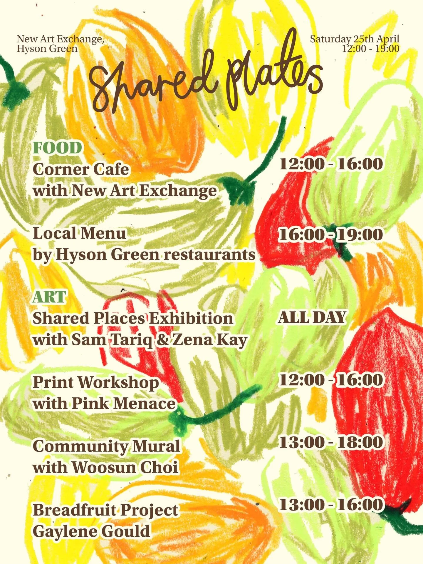 Shared Plates
Food &amp; Art Festival
TODAY | 12:00&ndash;19:00
@new_art_exchange 

~

SEE YOU THERE ❤️ 🍲 

~

@artfestnottingham
@new_art_exchange

@zena.kay 
@samtariq_ 

@gaylenegould 

@pink___menace 
@woosunchoioi 

@greenhustlefest 

@foragerd