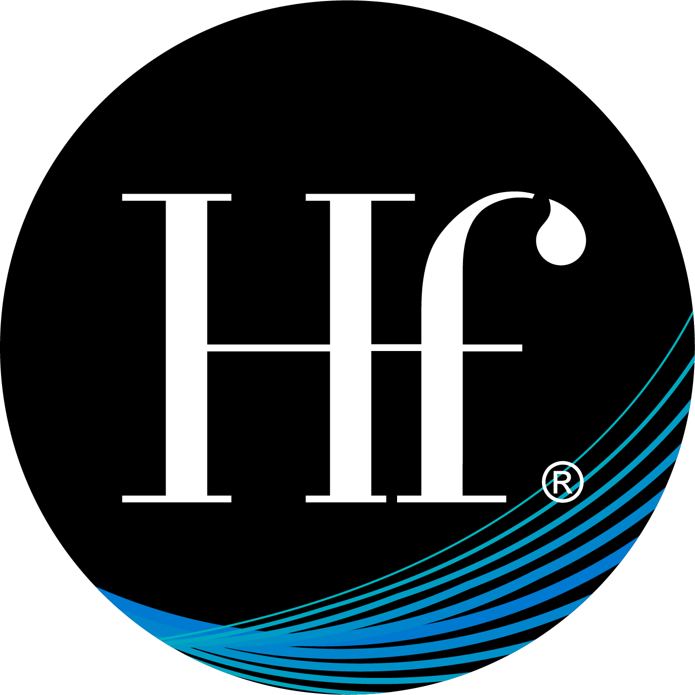 The image features the HBO logo, which consists of a black circle with large white letters "H" and "b" and "o" stacked vertically in the center. There are blue curved lines across the lower part of the circle, and a small registered trademark symbol (®) near the bottom right of the logo.