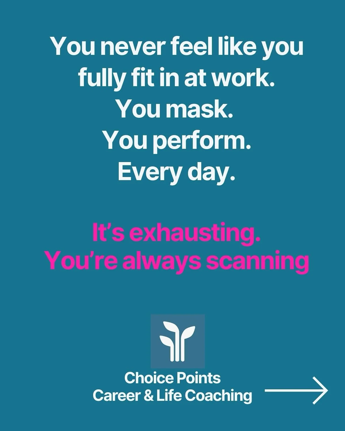 Being Different At Work: You never feel like you fully fit in at work. You mask. You perform. Everyday. It&rsquo;s EXHAUSTING. Sound familiar? 

#choicepointscareercoach #masking #unspokenrules #toxicworkplace #imtoomuch #burnout #underrepresented #n