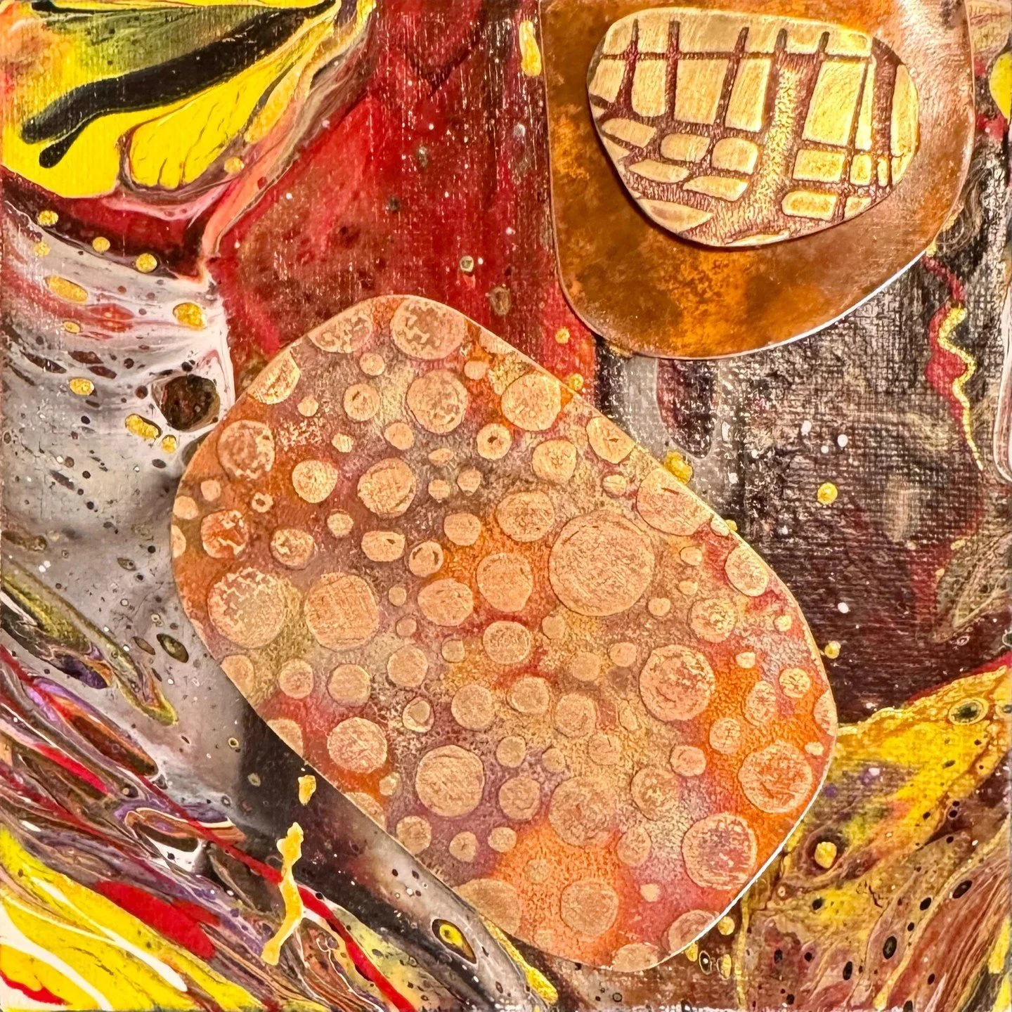 Work by Patricia Giovanni - fluid acrylics, etched bronze and copper , 6&quot;x6&quot;

#occoquanvirginia #occoquangalleries #shoplocal #acylicpainting ##etchedmetals #artgalleries