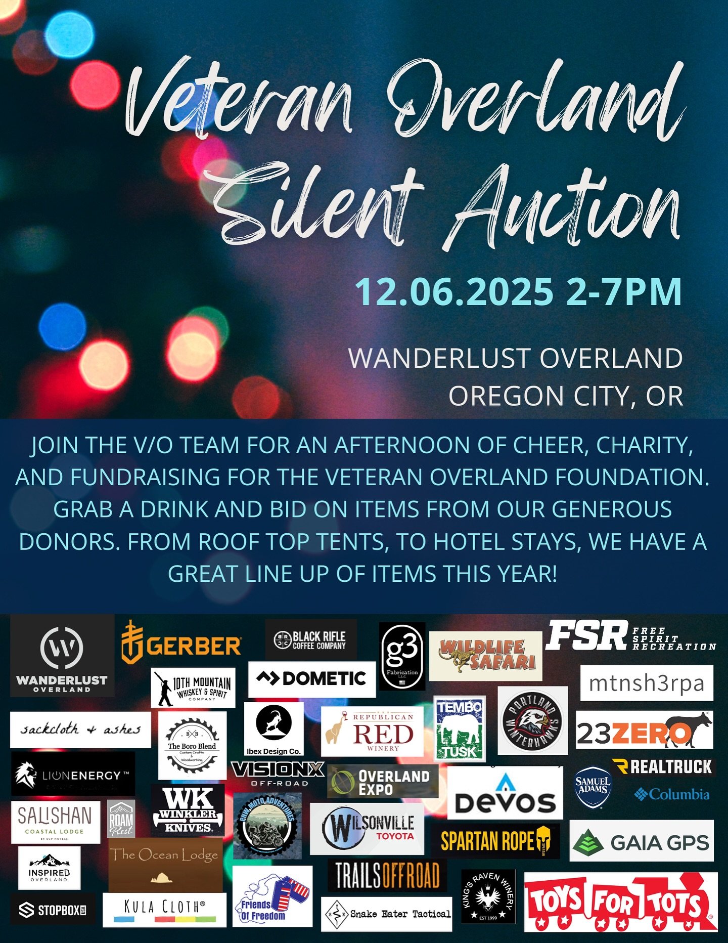 Check out all the donors we have lined up for this years Silent Auction.

Please be sure to go to the link in our bio and RSVP to let us know your coming.

///⁠

Veteran Overland is a 501(c)(3) focused on increasing resilience within the Veteran comm