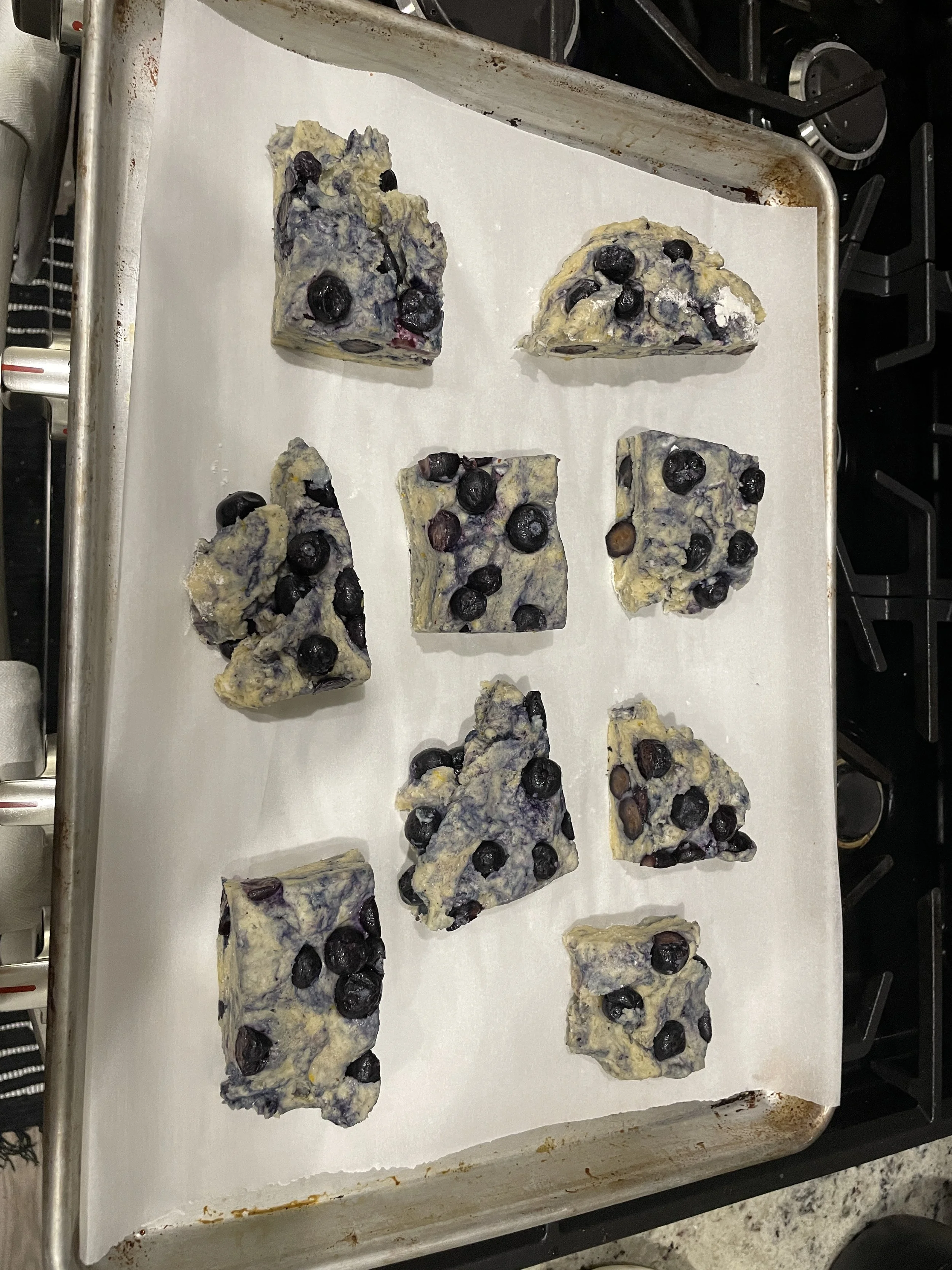 Unbaked Sweet Sourdough Scones with Blueberries