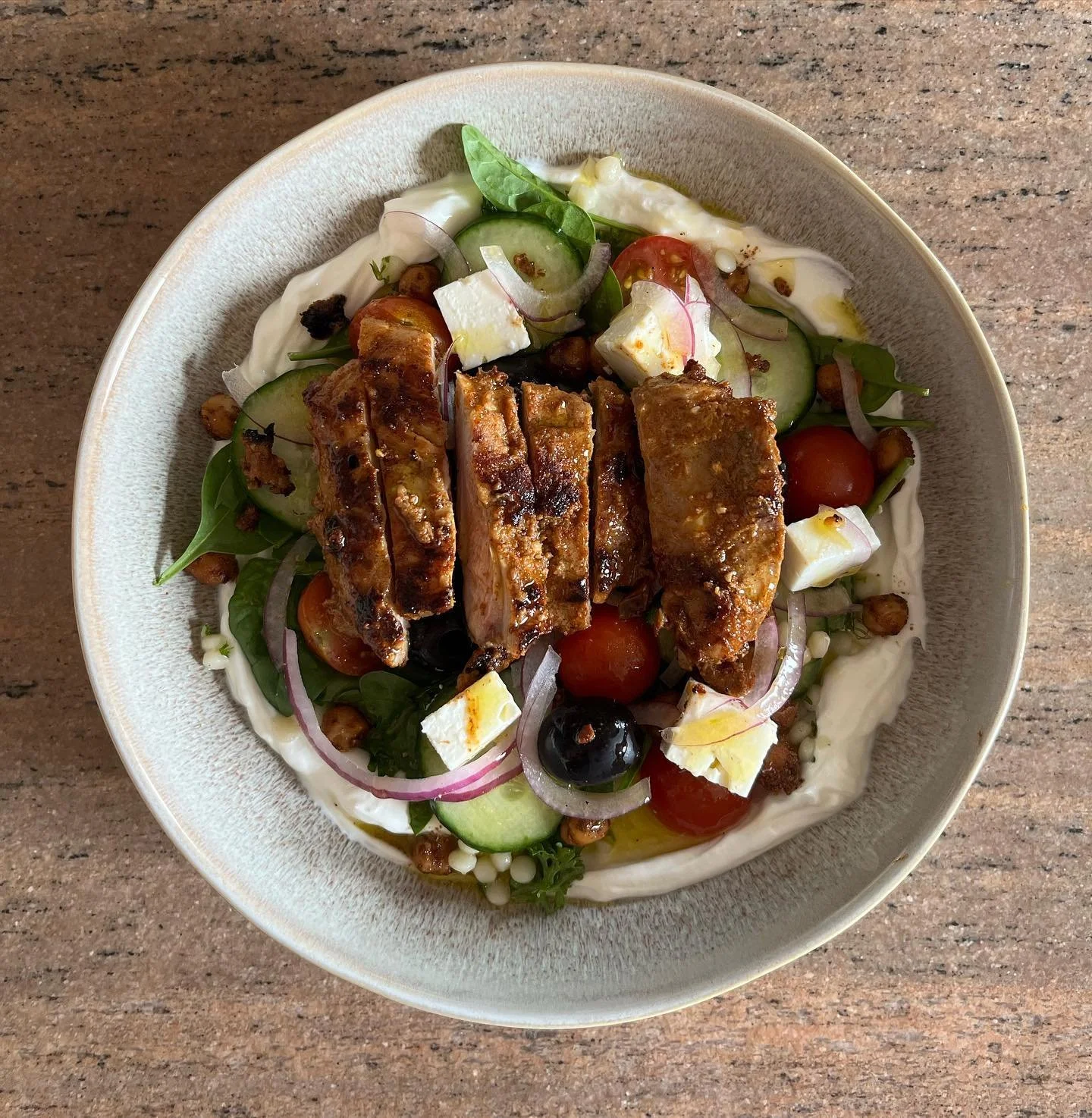 A Mediterranean grain bowl three different ways: yogurt-base, greens-base and grains-base.