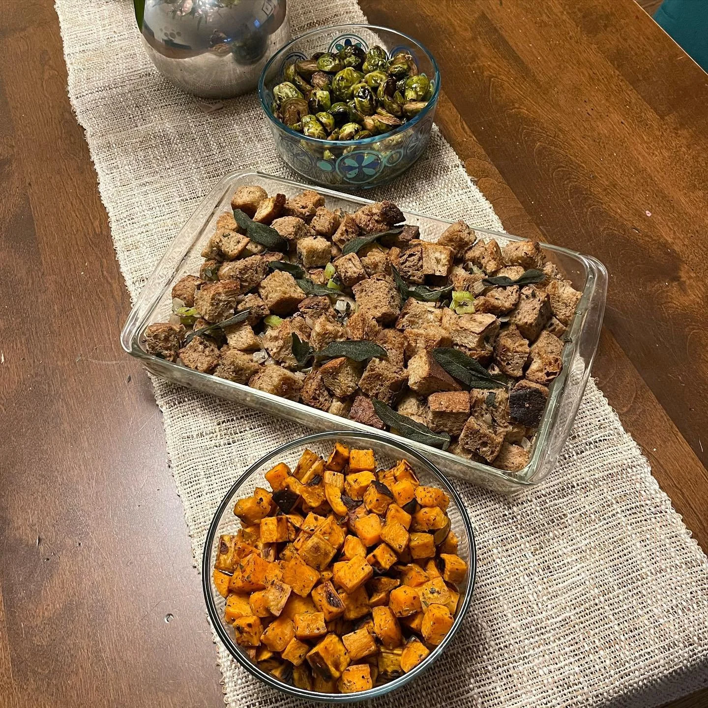 Some Thanksgiving Side Prep:
1) Balsamic Brussel Sprouts
2) Rustic Thanksgiving Stuffing
3) Roasted Sweet Potatoes
4) Green Beans and Corn Almondine
5) Fall Lentil Salad