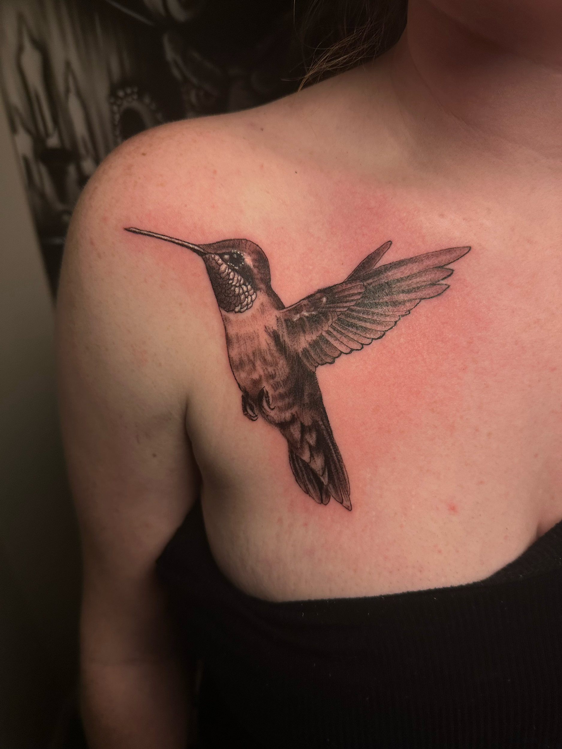 Hummingbird tattoo on shoulder