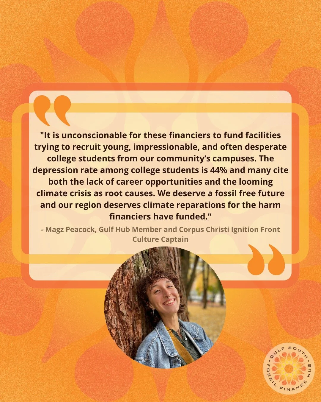 Magz is a youth-focused frontline organizer based in Corpus Christi, Texas. They have been instrumental in the broad fight for Water For People, not the polluters currently using over 80% of the water supply in the region. 

In addition to being a Gu
