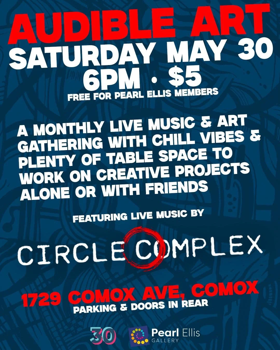 FREE event for Pearl Ellis members! Join us for a fun evening of art and music Saturday, May 30 in the Lions Den. 

Bring a creative project you would like to work on and come alone or bring friends. Please share - we would love to get the word out a