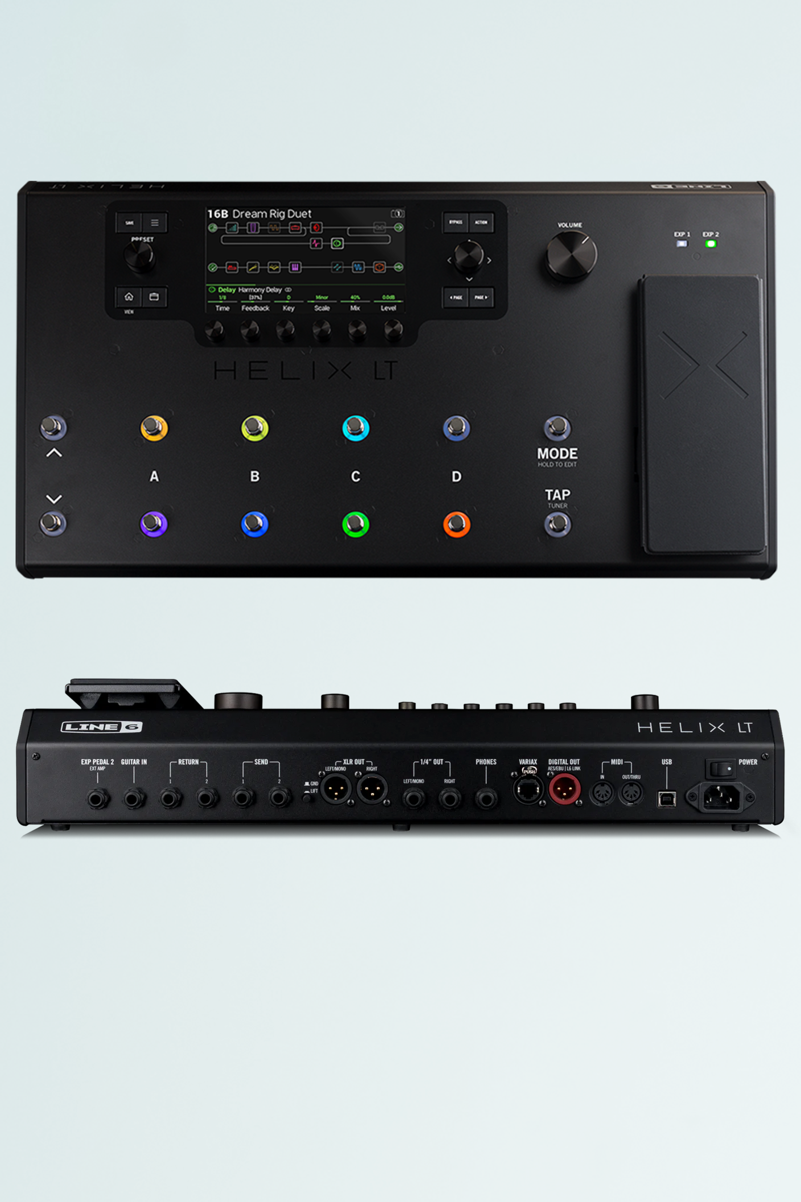 Used Line 6 Helix LT Guitar Multi-Effects Floor Processor Top and Rear.png