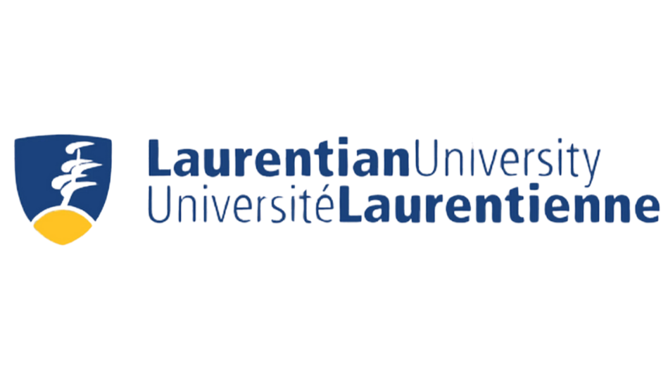The logo of Laurentian University, featuring a stylized blue shield with a yellow base and a black abstract figure, accompanied by the university's name in English and French.