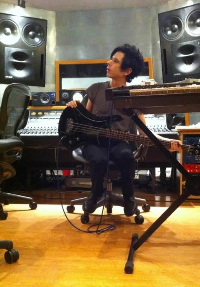 Nick Zinner borrows Sylvia's Guild bass for a Ruddy recording session